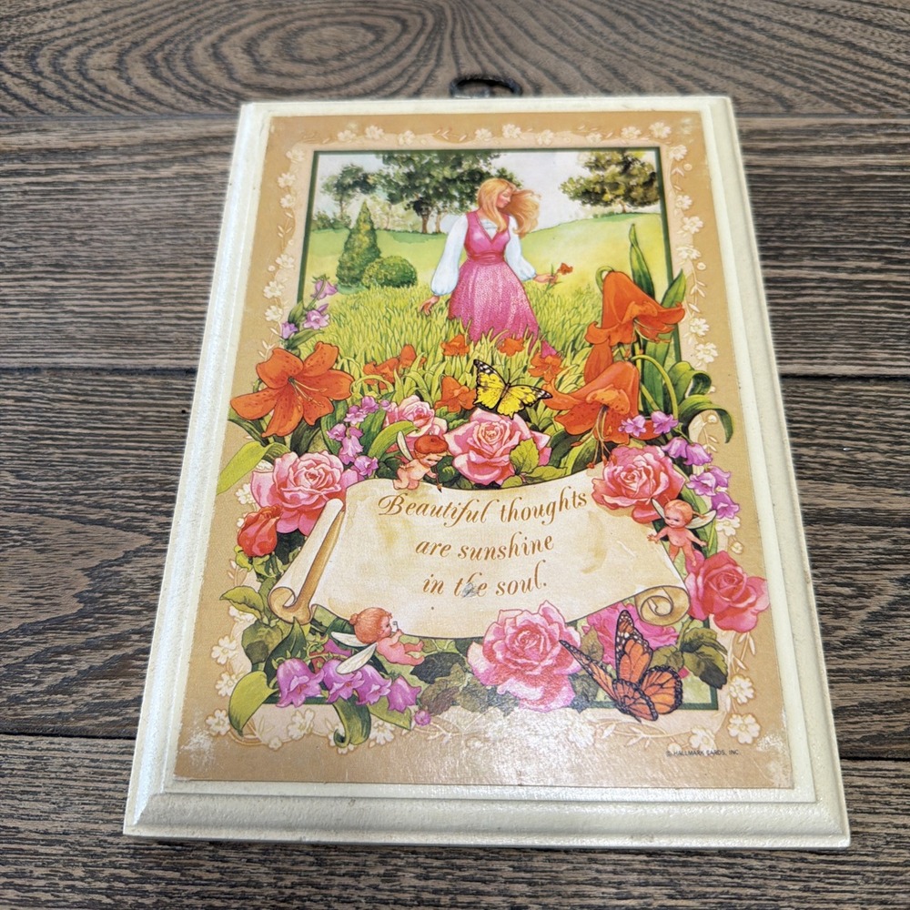 Beautiful 1970's Wall Plaque Hallmark Heartwarming Nostalgia Flowers Butterfly